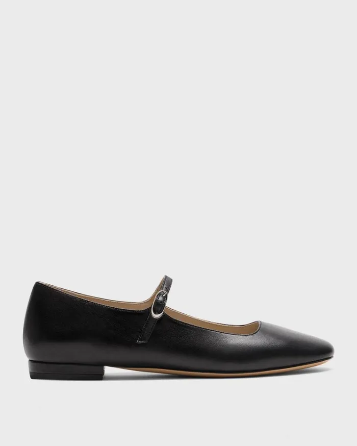 Theory Mary Jane Ballerina Flat In Leather Black Women Shoes