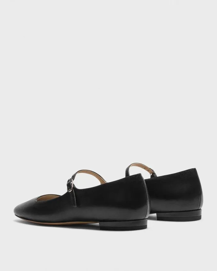 Theory Mary Jane Ballerina Flat In Leather Black Women Shoes