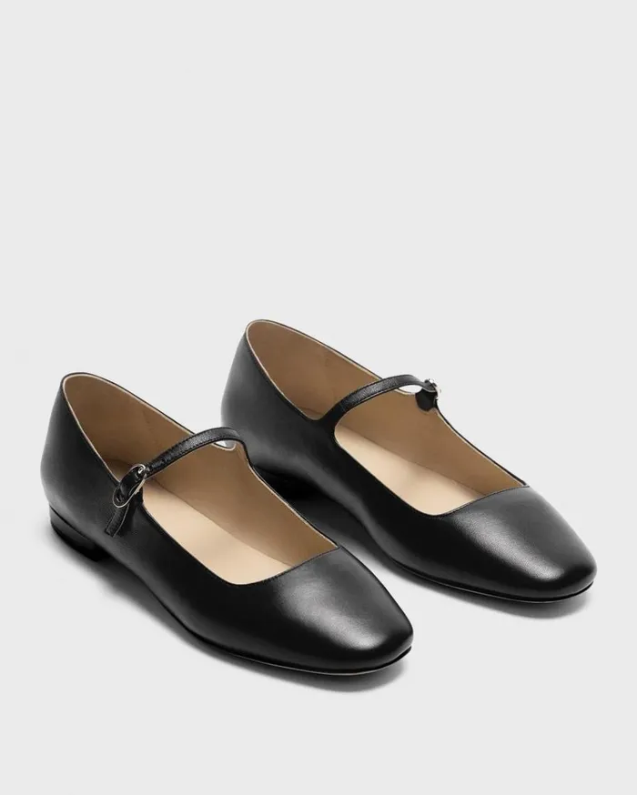 Theory Mary Jane Ballerina Flat In Leather Black Women Shoes