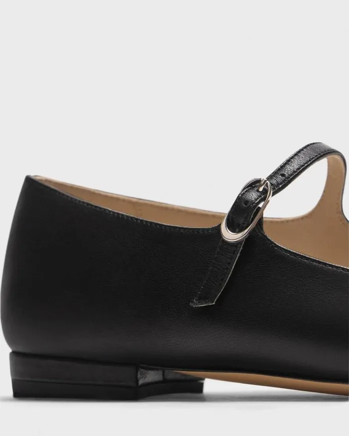 Theory Mary Jane Ballerina Flat In Leather Black Women Shoes