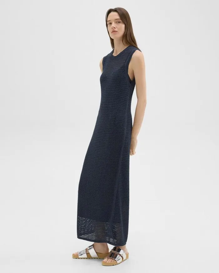 Theory Mesh Maxi Dress In LinenViscose Nocturne Navy Women Dresses Theory Mesh Maxi Dress In LinenViscose Nocturne Navy Women Dresses