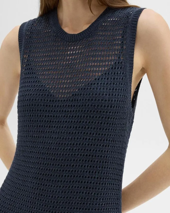 Theory Mesh Maxi Dress In LinenViscose Nocturne Navy Women Dresses Theory Mesh Maxi Dress In LinenViscose Nocturne Navy Women Dresses