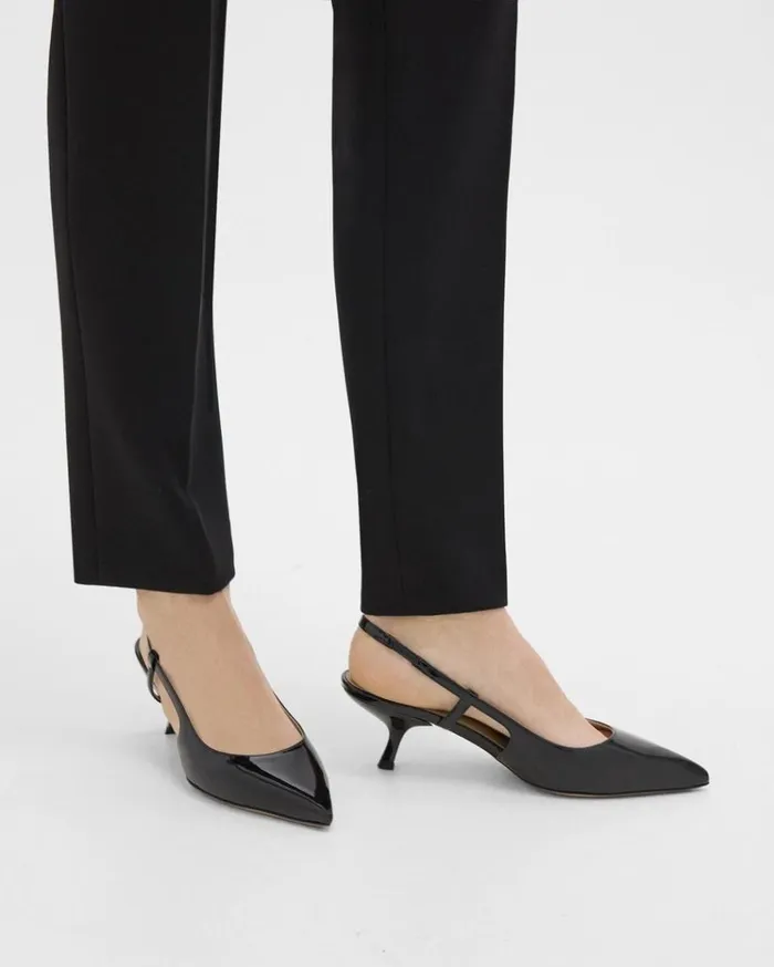 Theory Micro Slingback Pump In Patent Leather Black Women Shoes