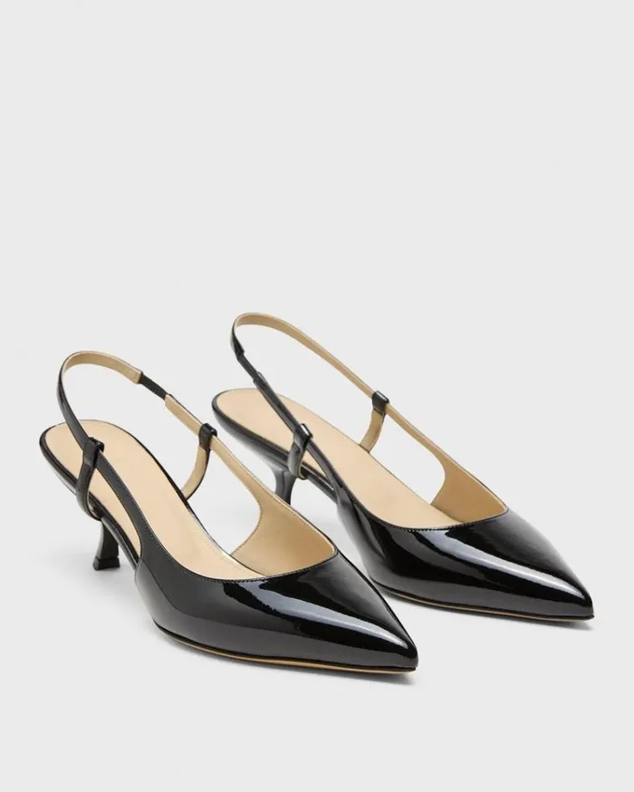 Theory Micro Slingback Pump In Patent Leather Black Women Shoes
