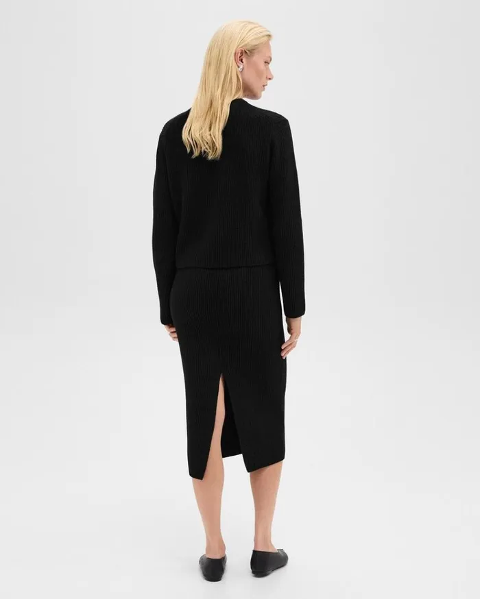 Theory Midi PullOn Skirt In Felted WoolCashmere Black Women Skirts