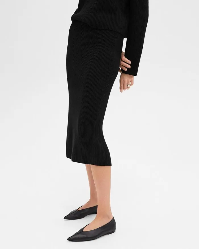 Theory Midi PullOn Skirt In Felted WoolCashmere Black Women Skirts