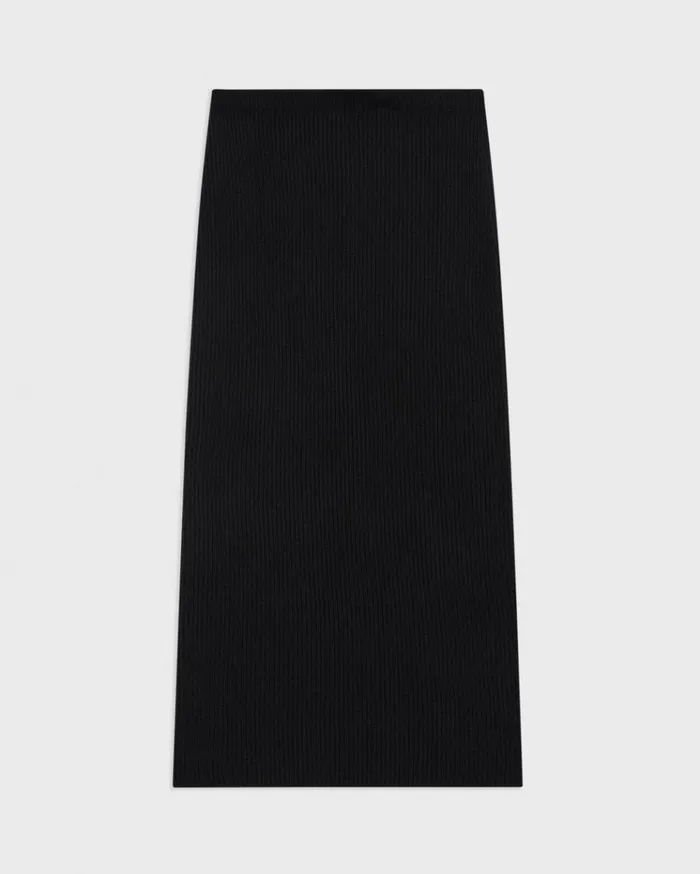 Theory Midi PullOn Skirt In Felted WoolCashmere Black Women Skirts