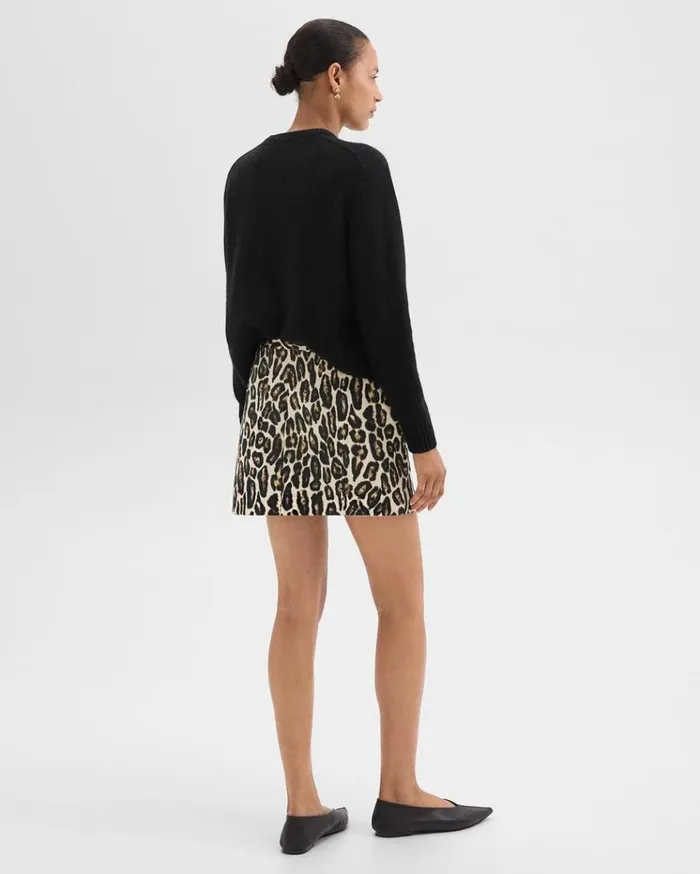Theory Mini Trouser Skirt In Stretch Leopard Wool Beige Multi Women Skirts