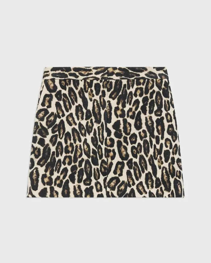 Theory Mini Trouser Skirt In Stretch Leopard Wool Beige Multi Women Skirts