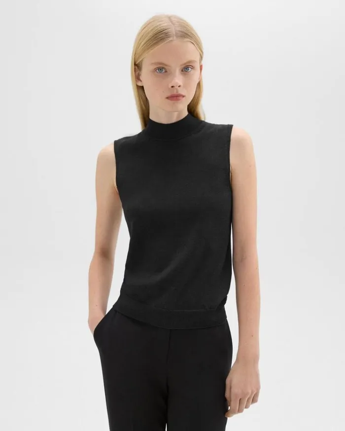Theory Mock Neck Sweater Shell In Regal Wool Black Women Tops