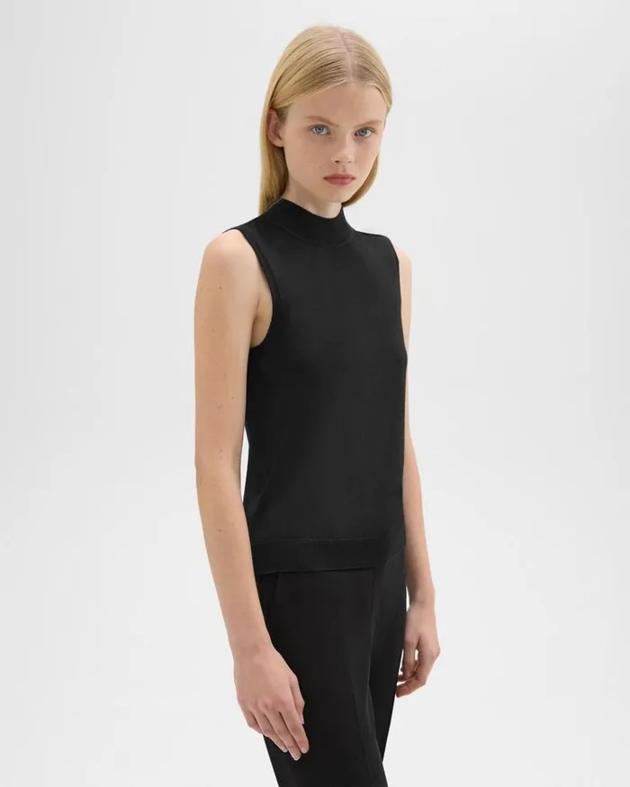 Theory Mock Neck Sweater Shell In Regal Wool Black Women Tops