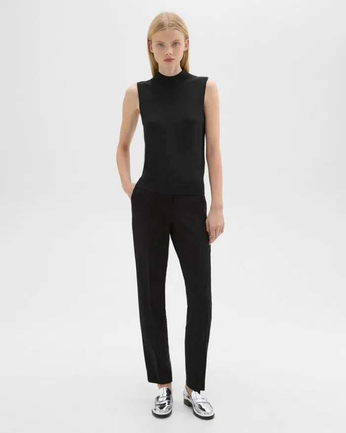 Theory Mock Neck Sweater Shell In Regal Wool Black Women Tops