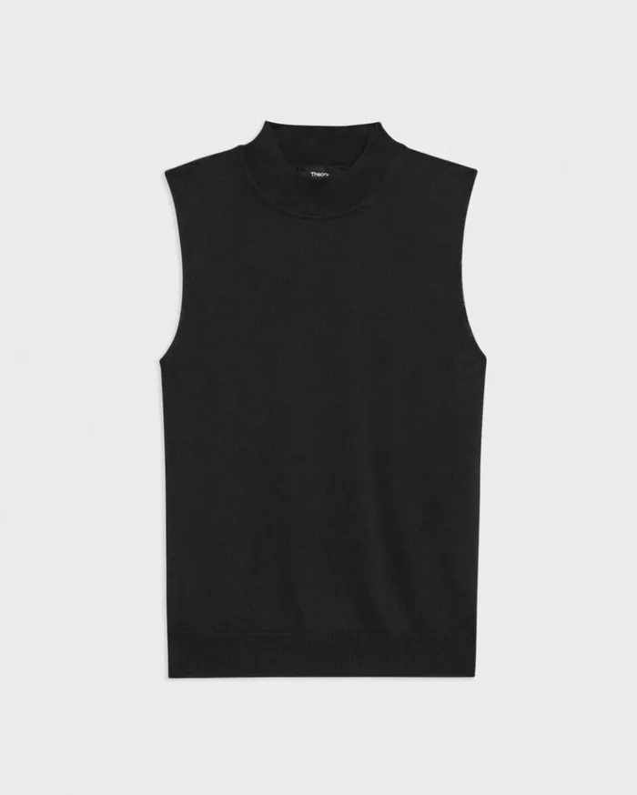 Theory Mock Neck Sweater Shell In Regal Wool Black Women Tops
