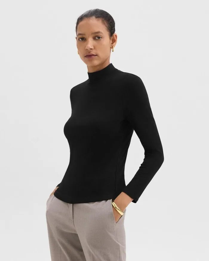 Theory Mock Neck Top In Rib Knit Viscose Black Women TShirts Tank Tops Theory Mock Neck Top In Rib Knit Viscose Black Women TShirts Tank Tops