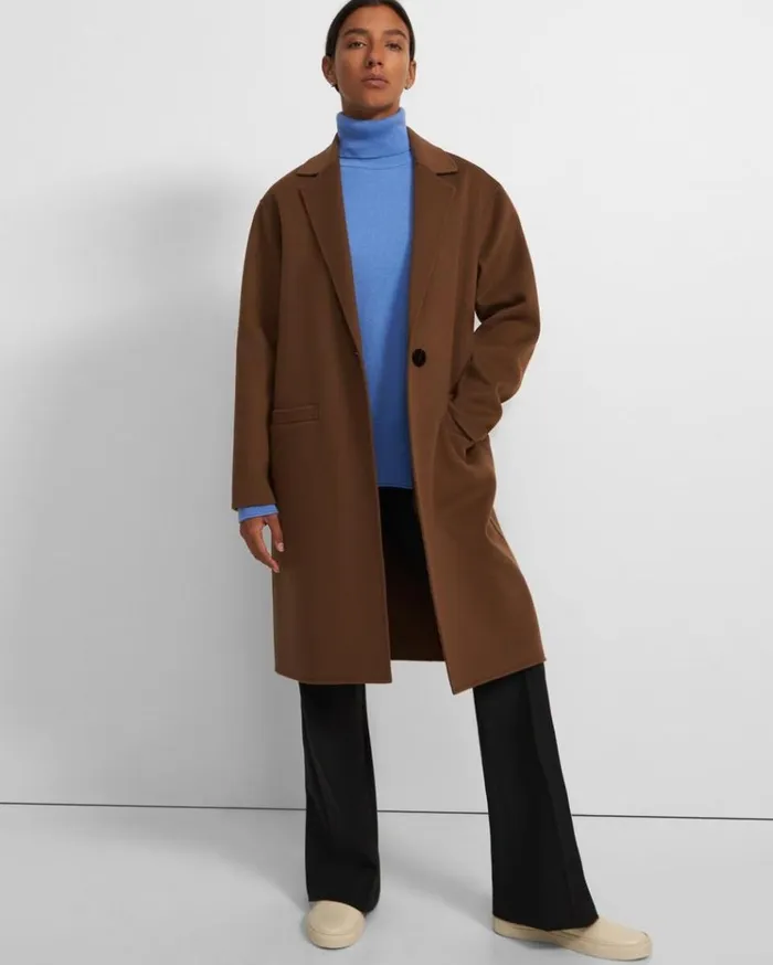 Theory Overcoat In DoubleFace WoolCashmere Russet Women Outerwear