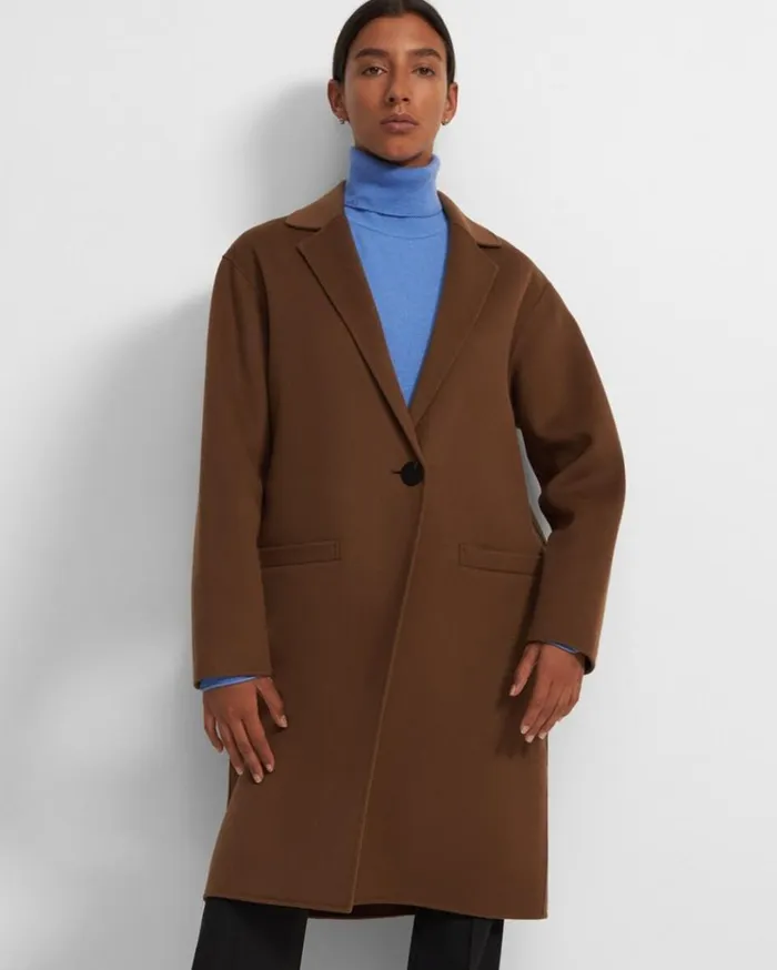 Theory Overcoat In DoubleFace WoolCashmere Russet Women Outerwear