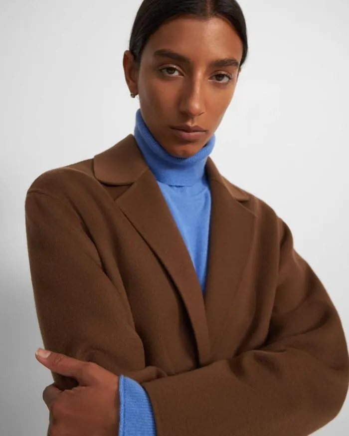Theory Overcoat In DoubleFace WoolCashmere Russet Women Outerwear