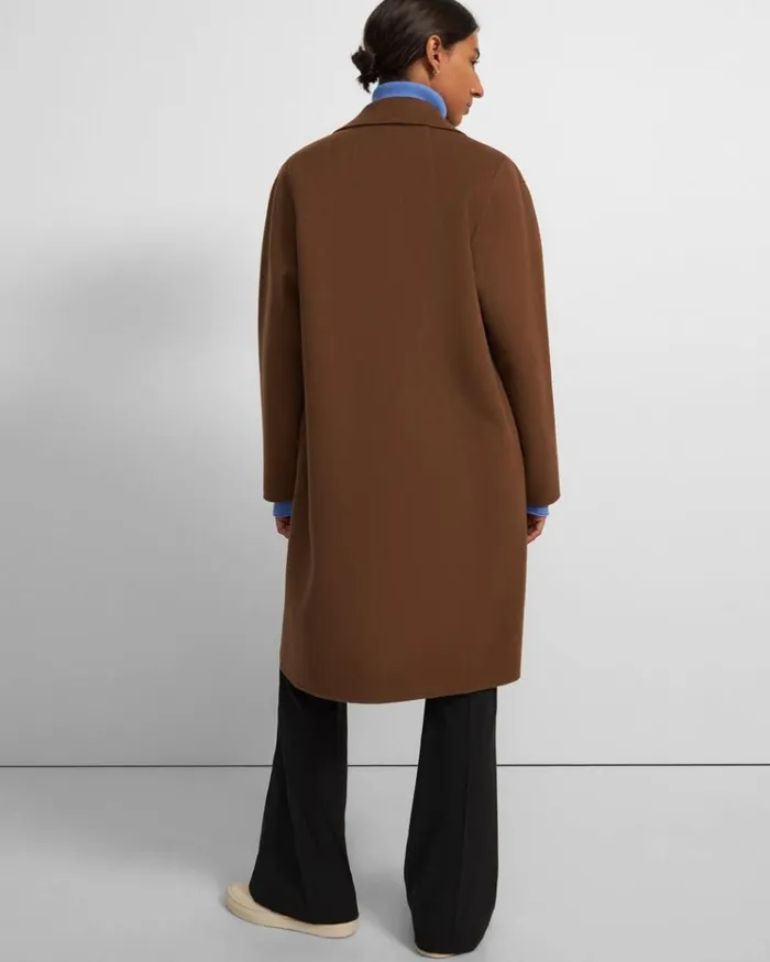 Theory Overcoat In DoubleFace WoolCashmere Russet Women Outerwear