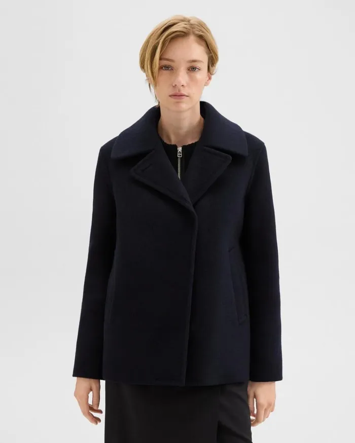 Theory Peacoat In Recycled Wool Baltic Women Outerwear
