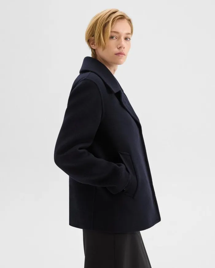 Theory Peacoat In Recycled Wool Baltic Women Outerwear