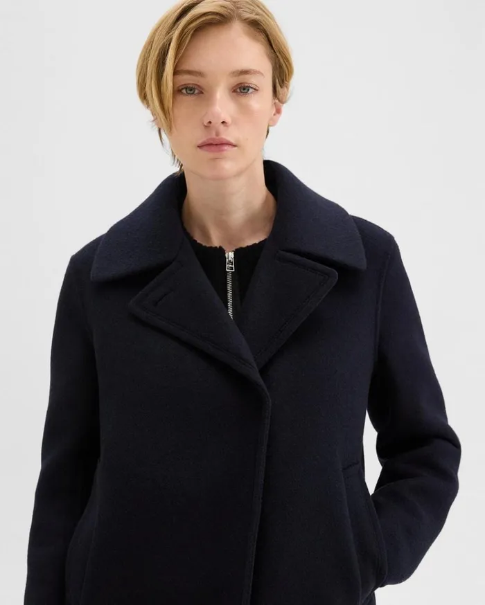 Theory Peacoat In Recycled Wool Baltic Women Outerwear