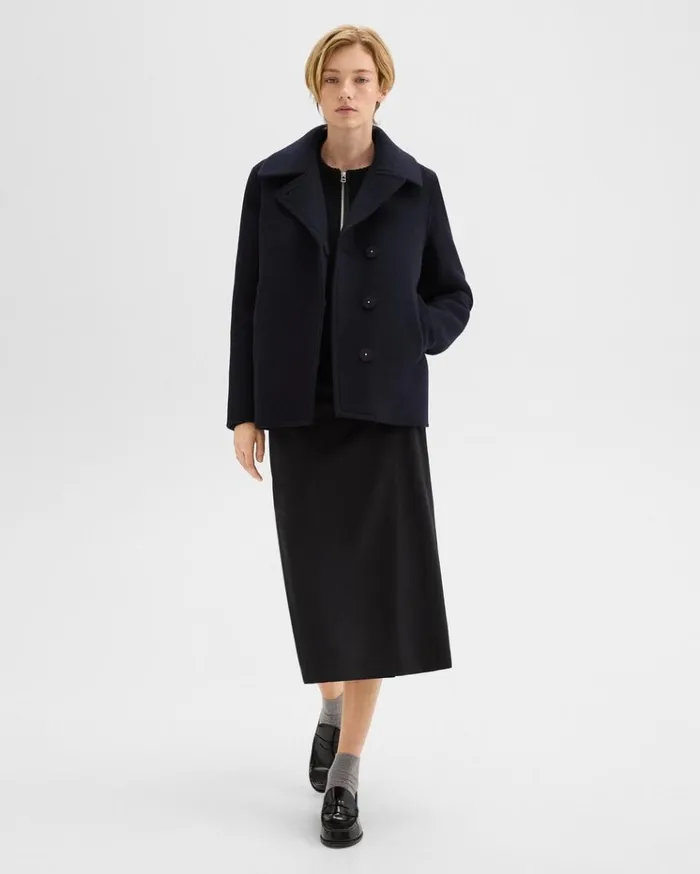 Theory Peacoat In Recycled Wool Baltic Women Outerwear