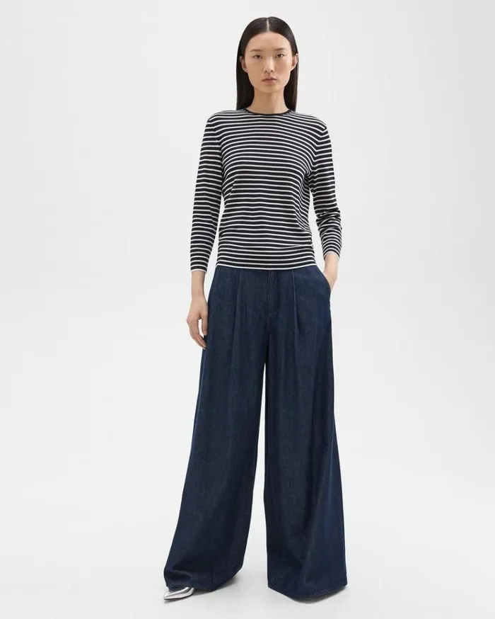 Theory Pleated WideLeg Pant In Denim Indigo Women Pants