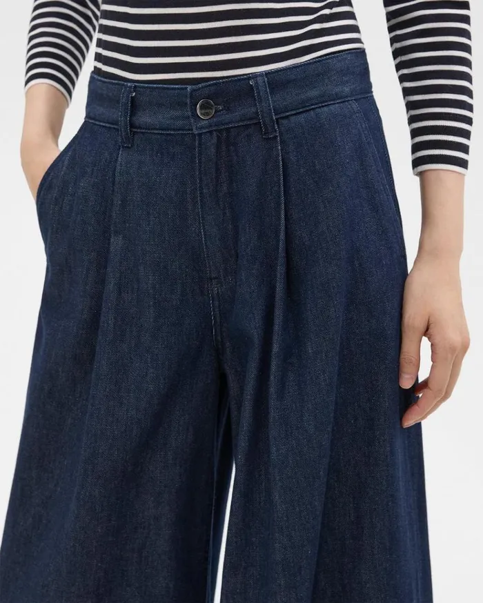 Theory Pleated WideLeg Pant In Denim Indigo Women Pants Theory Pleated WideLeg Pant In Denim Indigo Women Pants