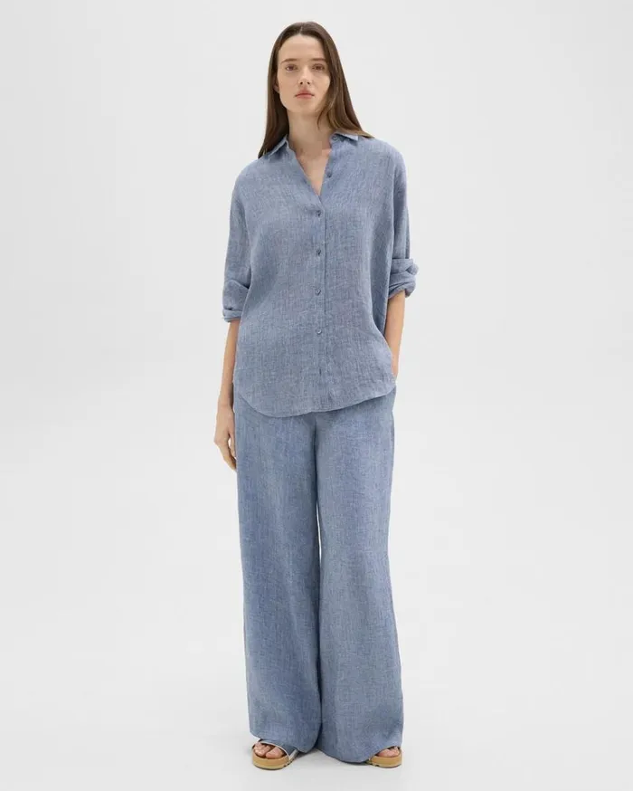 Theory Relaxed PullOn Pant In Hemp Chambray Women Pants