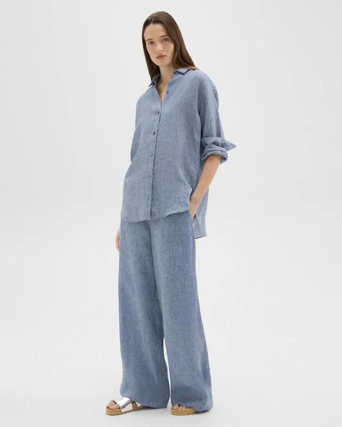 Theory Relaxed PullOn Pant In Hemp Chambray Women Pants