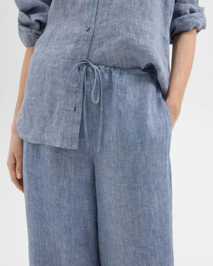 Theory Relaxed PullOn Pant In Hemp Chambray Women Pants