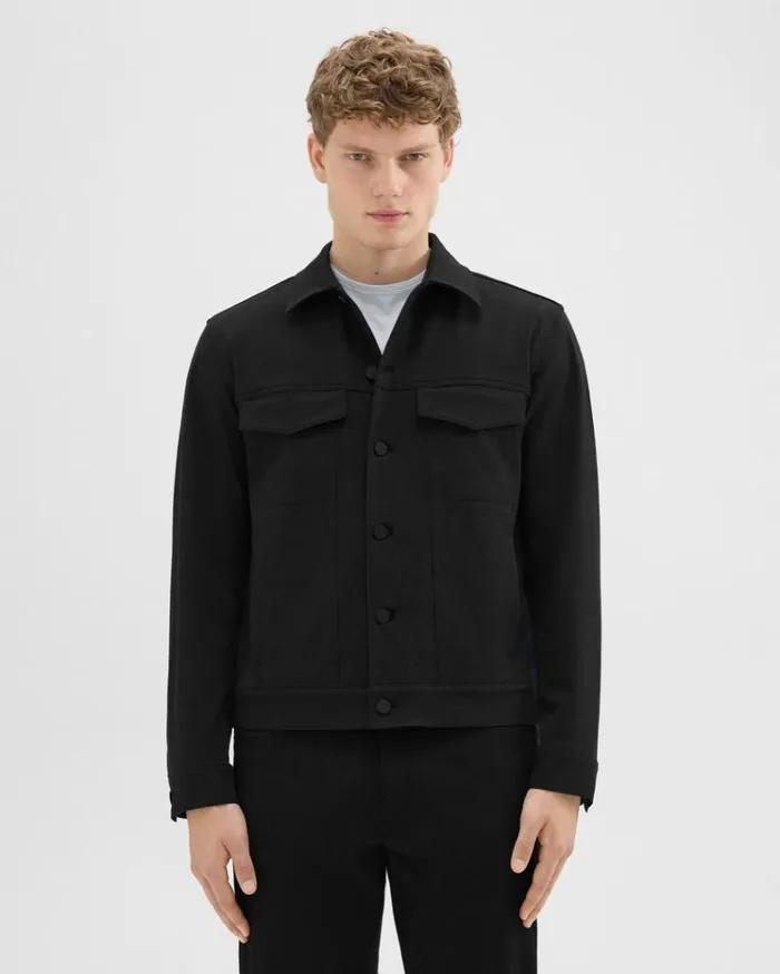 Theory River Trucker Jacket In Neoteric Twill Black Men Blazers Jackets