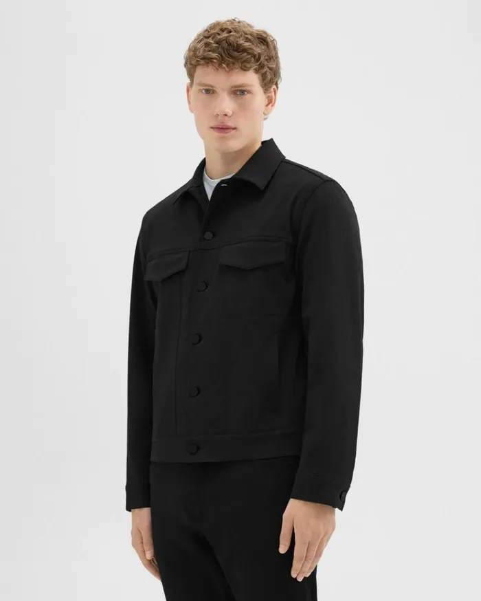 Theory River Trucker Jacket In Neoteric Twill Black Men Blazers Jackets