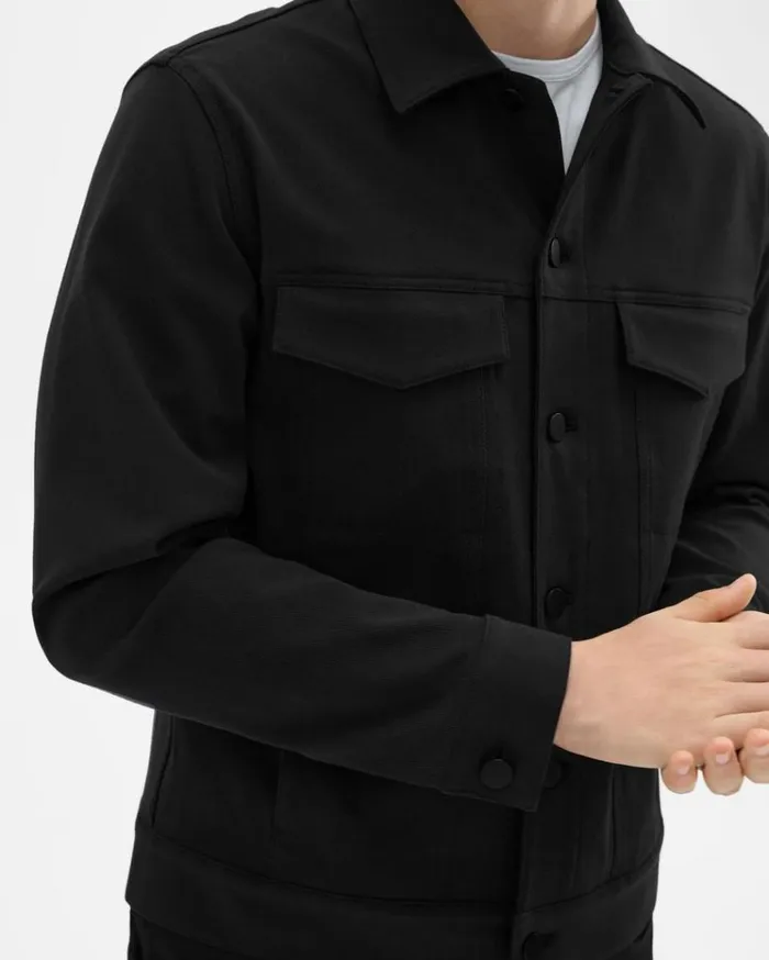 Theory River Trucker Jacket In Neoteric Twill Black Men Blazers Jackets