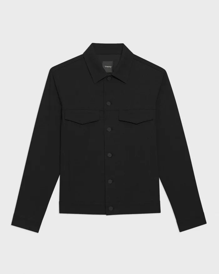 Theory River Trucker Jacket In Neoteric Twill Black Men Blazers Jackets