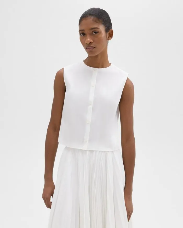 Theory Shell Top In Good Cotton White Women Tops