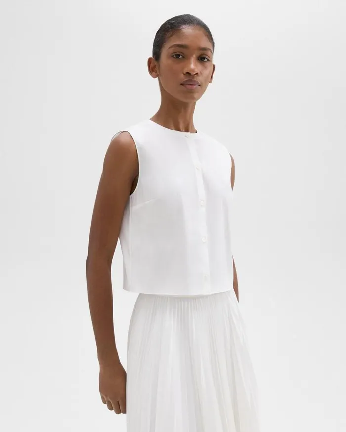 Theory Shell Top In Good Cotton White Women Tops