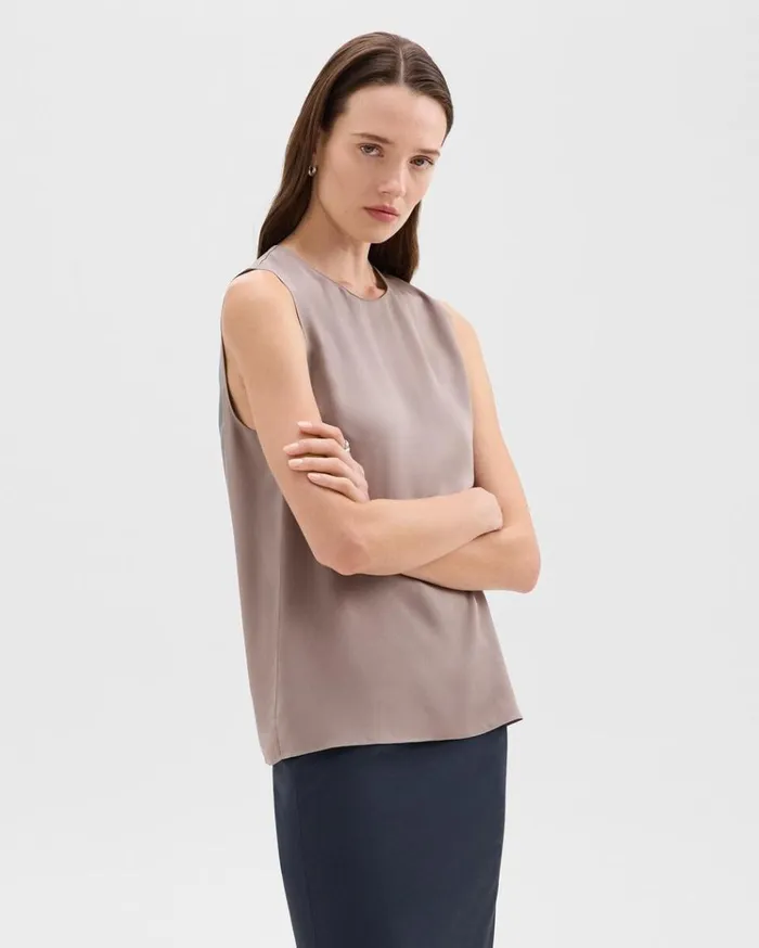 Theory Shell Top In Silk Georgette Cinder Women Tops