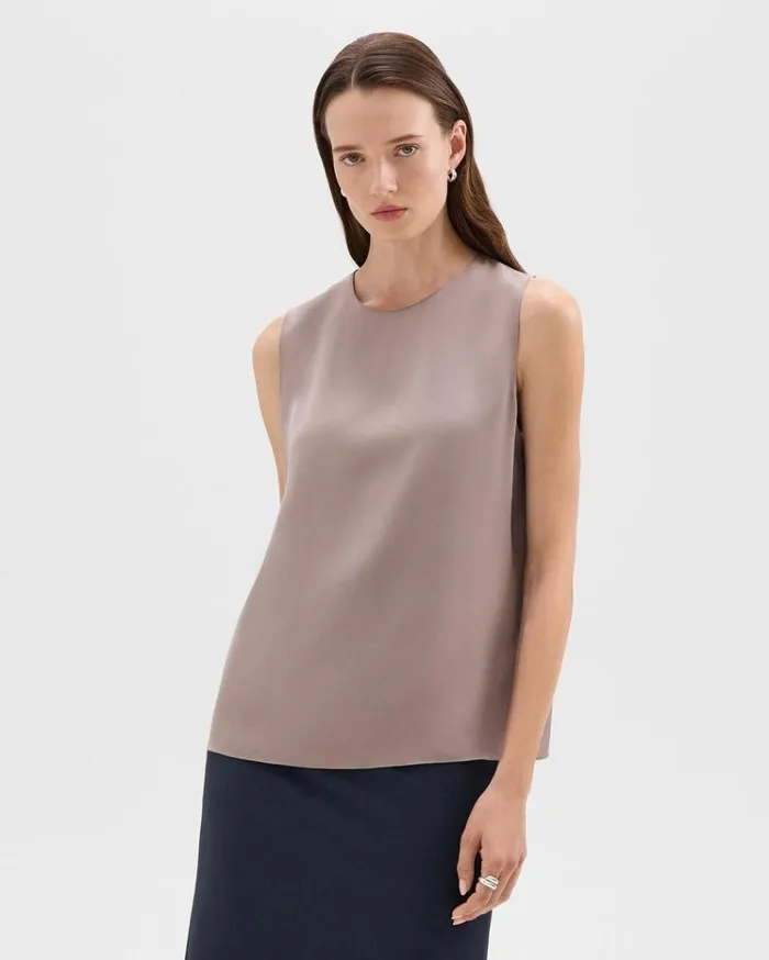Theory Shell Top In Silk Georgette Cinder Women Tops