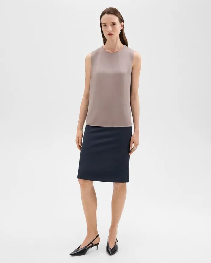 Theory Shell Top In Silk Georgette Cinder Women Tops