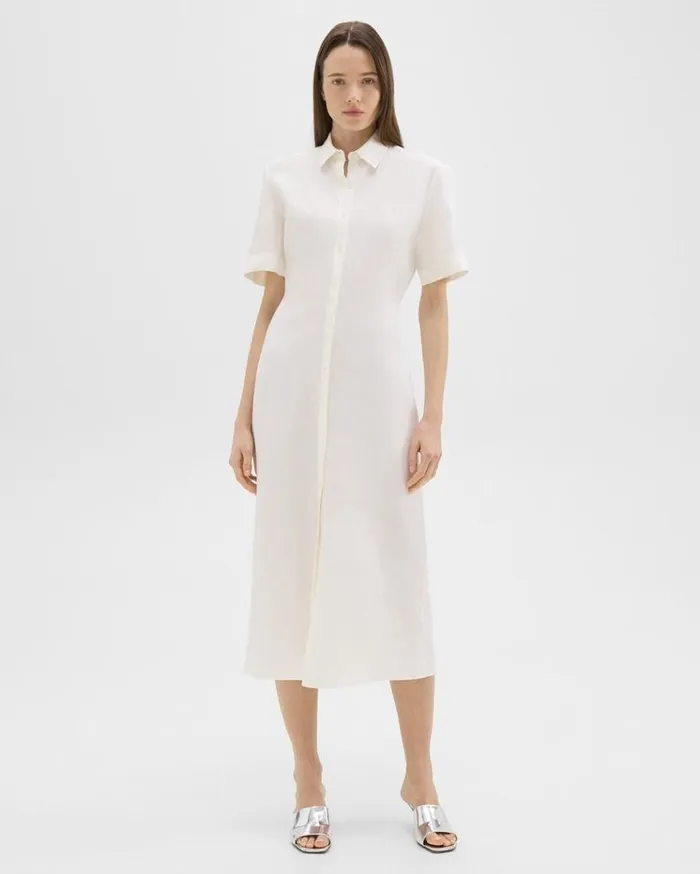 Theory ShortSleeve Shirt Dress In Galena Linen White Women Dresses