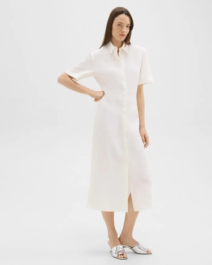 Theory ShortSleeve Shirt Dress In Galena Linen White Women Dresses