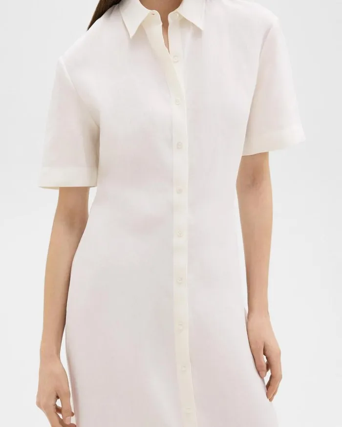 Theory ShortSleeve Shirt Dress In Galena Linen White Women Dresses