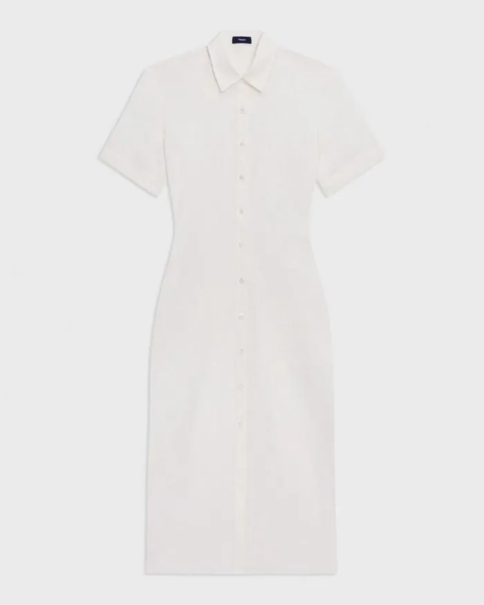 Theory ShortSleeve Shirt Dress In Galena Linen White Women Dresses