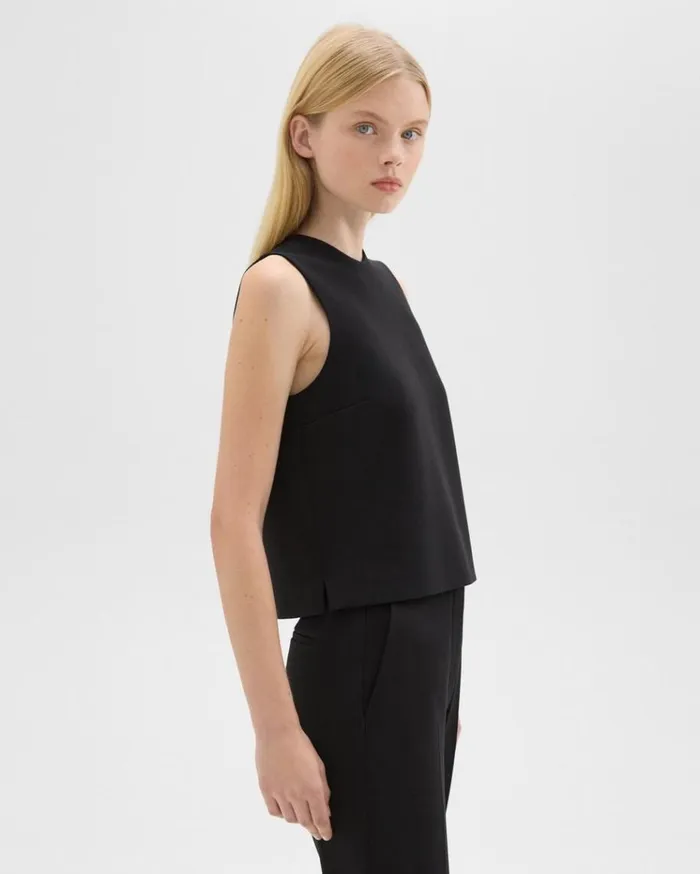 Theory Sleeveless Crewneck Top In Admiral Crepe Black Women Tops