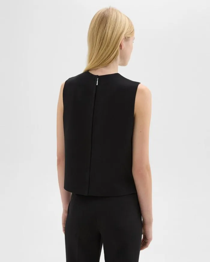Theory Sleeveless Crewneck Top In Admiral Crepe Black Women Tops