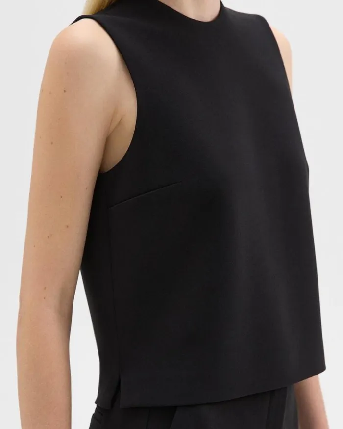 Theory Sleeveless Crewneck Top In Admiral Crepe Black Women Tops