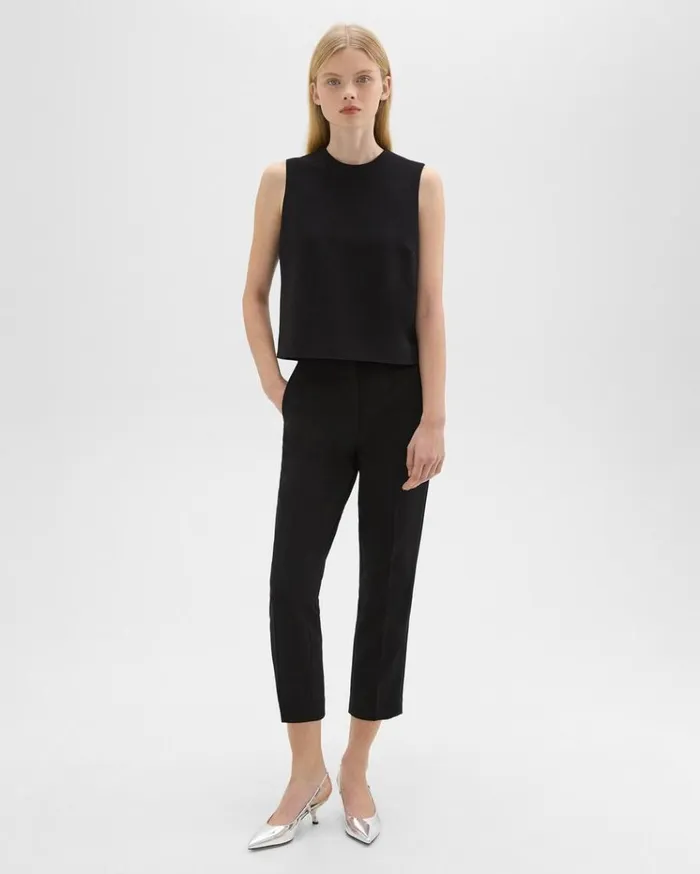 Theory Sleeveless Crewneck Top In Admiral Crepe Black Women Tops