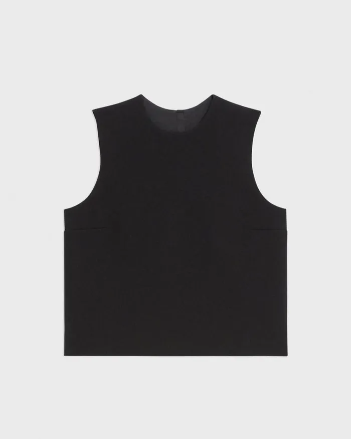 Theory Sleeveless Crewneck Top In Admiral Crepe Black Women Tops