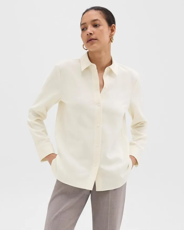 Theory Straight Shirt In Admiral Crepe Rice Women Tops